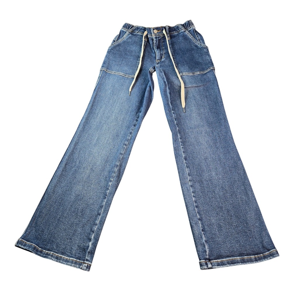 Judy Blue High Rise Wide Leg Drawstring Utility Jean Medium Wash 3/26 actual 30"